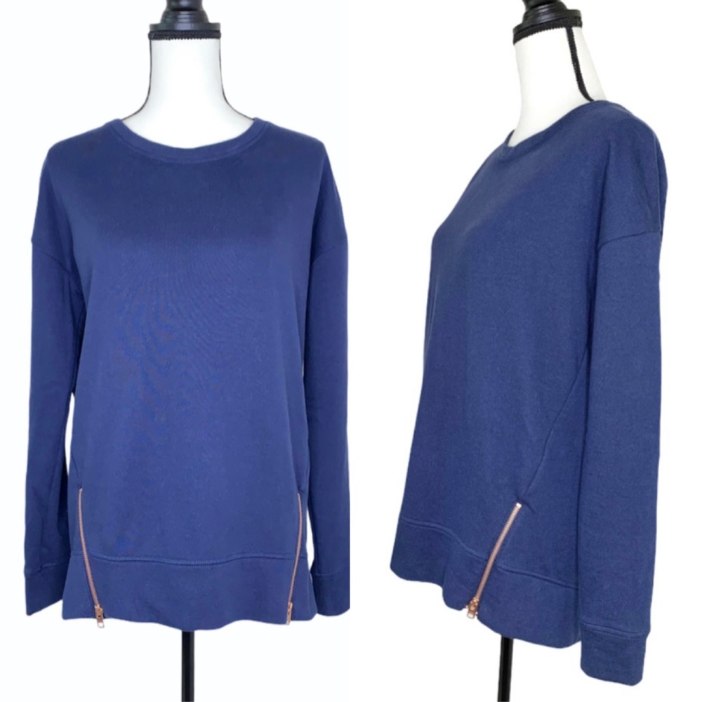 Athleta Cityscape Navy Sweatshirt Rose Gold Zipper